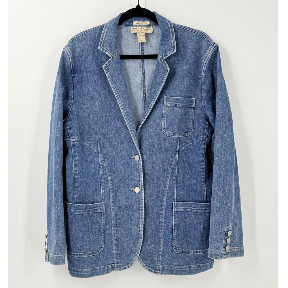 Vtg Y2K 90s Jones NY Country Denim Jacket Womens sz 14 Blue Cottagecore cowgirl
